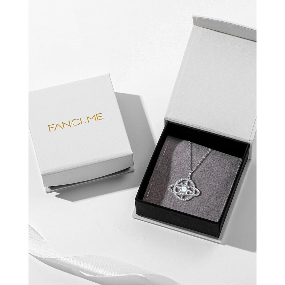 FANCIME October Birthstone Necklace Sterling Silver Compass Star Pendant - Picture 6 of 6